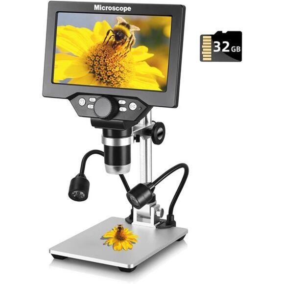 7 inch LCD Digital Microscope with 32G TF Card,12MP 1200X Magnification 1080P - Picture 1 of 7